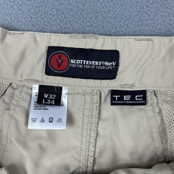SCOTTeVEST Pants Mens 32x34 Khaki Travel Tech Lightweight Quick Dry Belt Nylon - Picture 6 of 12